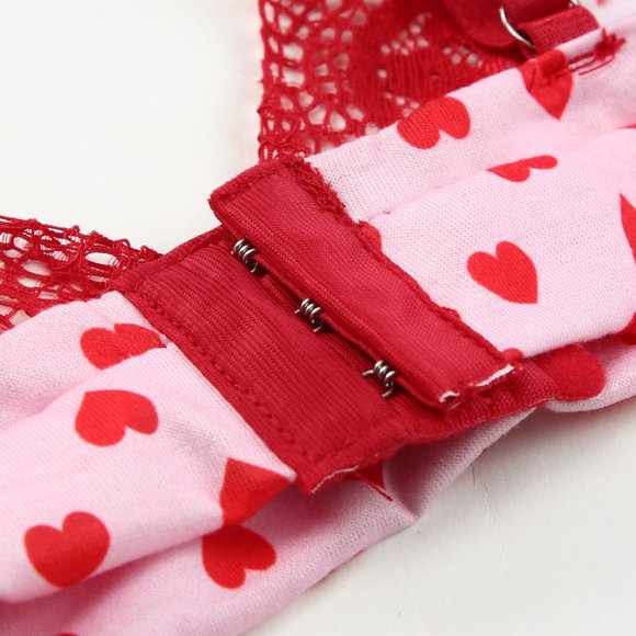 Red Lace Trim Heart Print Valentines Lingerie Set - Picture 11 of 16